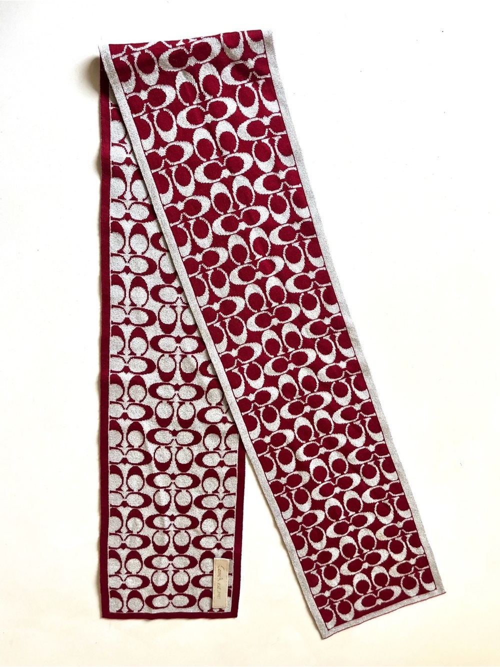 COACH Scarf Burgundy Red and Silver Shimmer, 59”